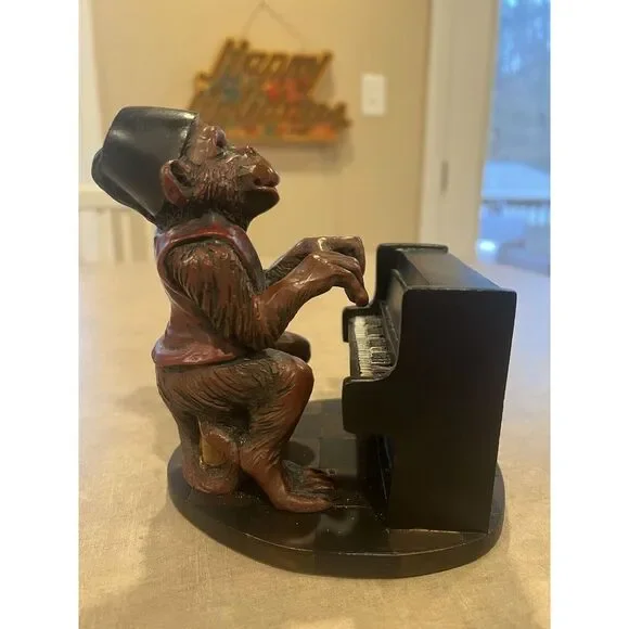 Monkey Statue Playing Piano Vintage 2001 Unique